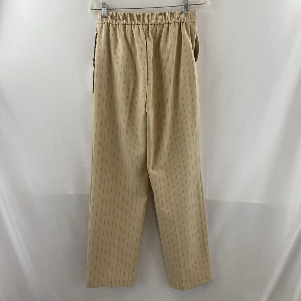 Maison d'Amelie Women's Loose Fit Wide Leg Taupe With Blue Pinstripes Sz 4 Pants - Picture 7 of 12